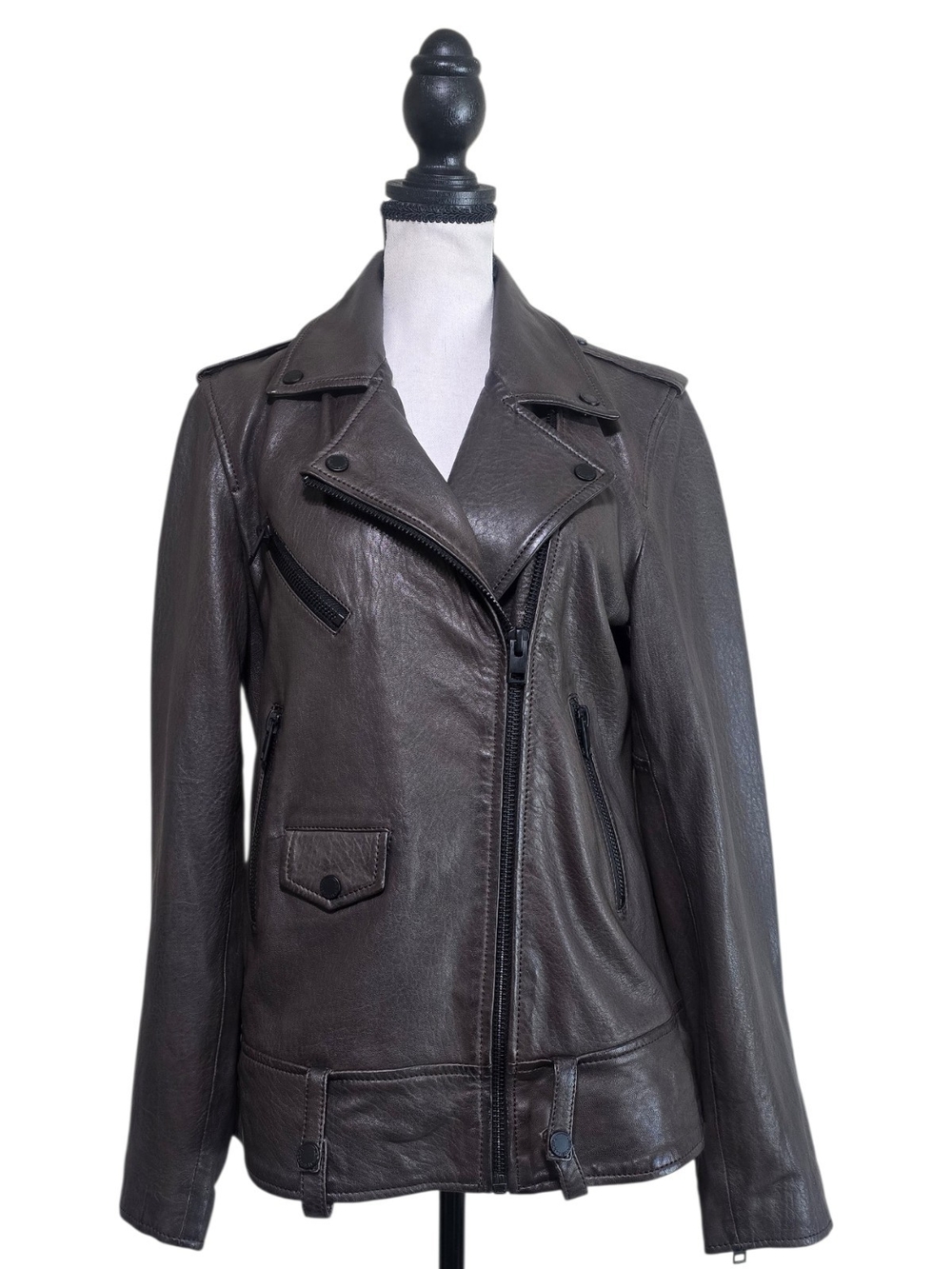 Bod & Christensen Brown Soft Leather Moto Jacket Small Biker Rocker Asymetrical